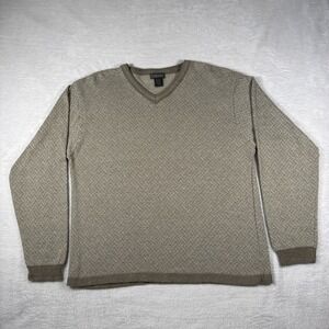 Cortina Made in Italy Men's L Cotton Linen Blend V-Neck Zigzag Sweater